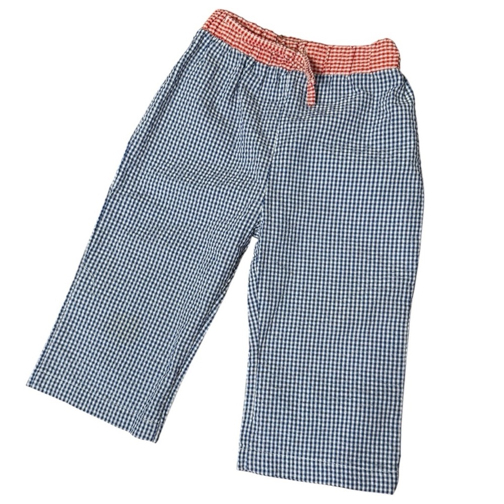Mud Pie Boys Gingham Pants 12–18M Red Blue Check Cotton Pull-On